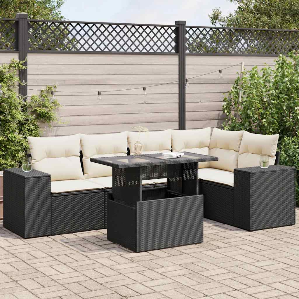 Set Divano da Giardino 6 pz con Cuscini Nero in Polyrattan | homemem39