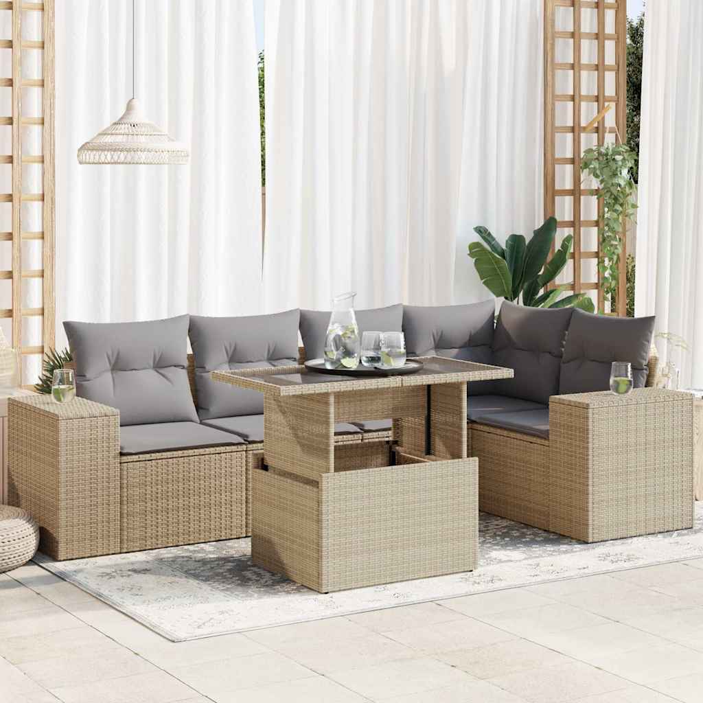 Set Divano da Giardino 6 pz con Cuscini Beige in Polyrattan