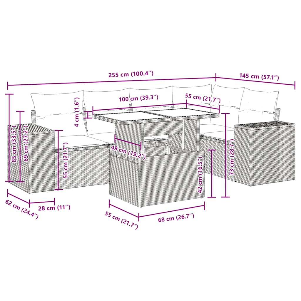 Set Divano da Giardino 6 pz con Cuscini Grigio in Polyrattan