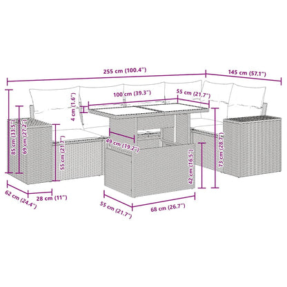 Set Divano da Giardino 6 pz con Cuscini Grigio in Polyrattan