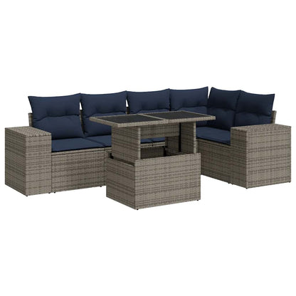 Set Divano da Giardino 6 pz con Cuscini Nero Polyrattan Acacia
