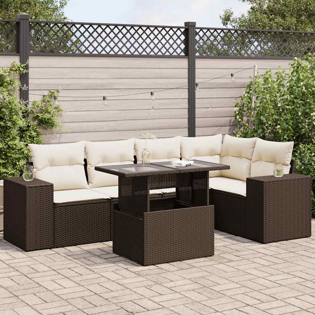 Set Divano da Giardino 6 pz con Cuscini Marrone in Polyrattan | homemem39