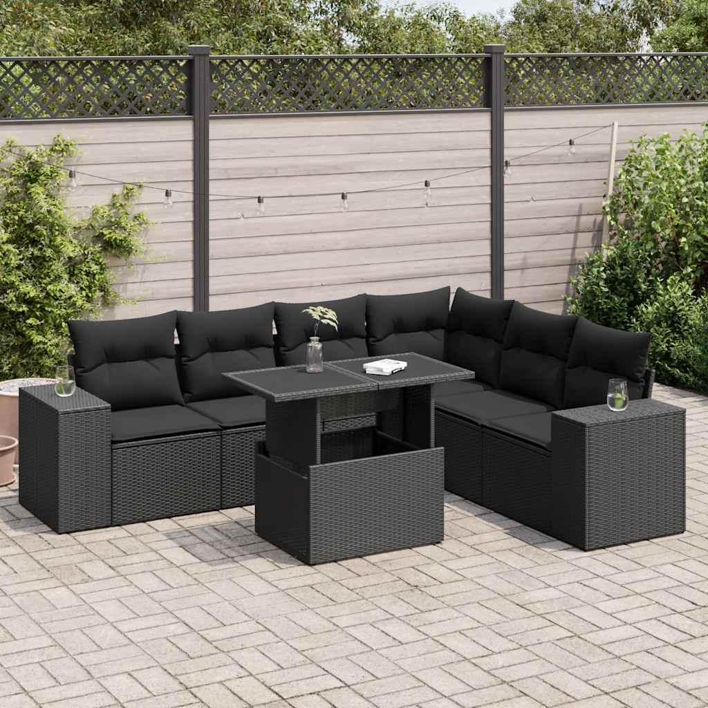 Set Divani da Giardino con Cuscini 7pz Nero Polyrattan | homemem39