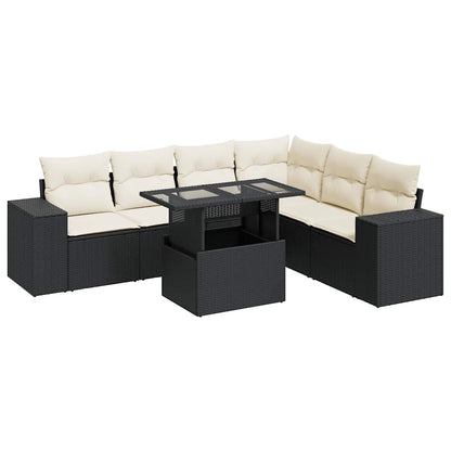 Set Divani da Giardino con Cuscini 7pz Nero Polyrattan | homemem39