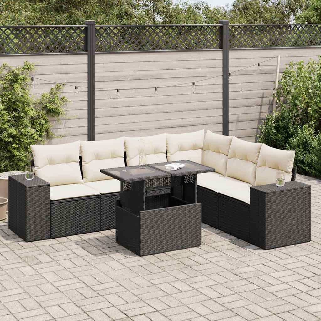 Set Divani da Giardino con Cuscini 7pz Nero Polyrattan | homemem39