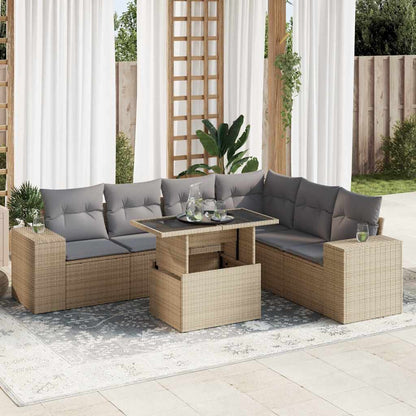 Set Divani da Giardino 7 pz con Cuscini Beige in Polyrattan | homemem39