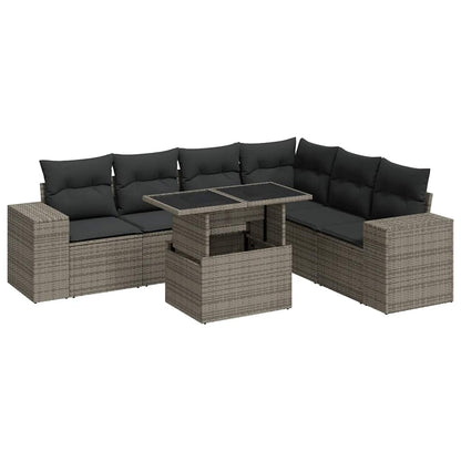 Set Divani da Giardino 7 pz con Cuscini Grigio in Polyrattan | homemem39