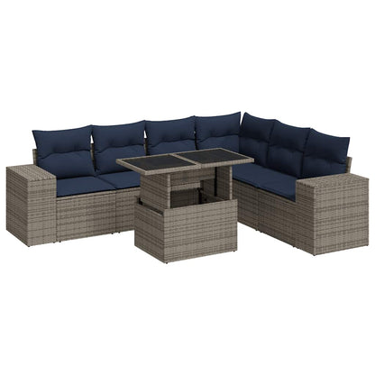 Set Divani Giardino 7 pz con Cuscini Polyrattan Grigio Acacia | homemem39