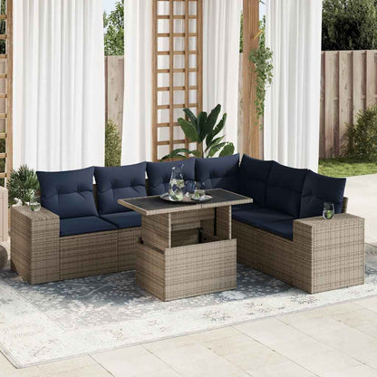 Set Divani Giardino 7 pz con Cuscini Polyrattan Grigio Acacia | homemem39