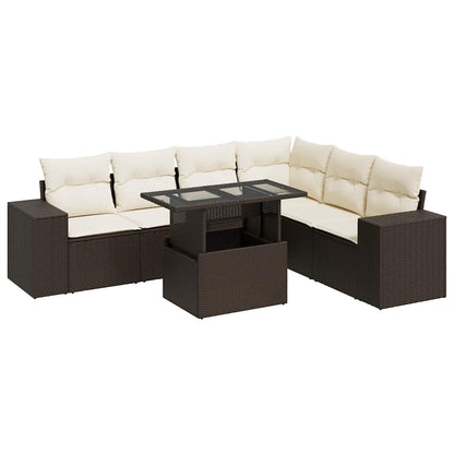 Set Divani da Giardino 7 pz con Cuscini Marrone in Polyrattan | homemem39