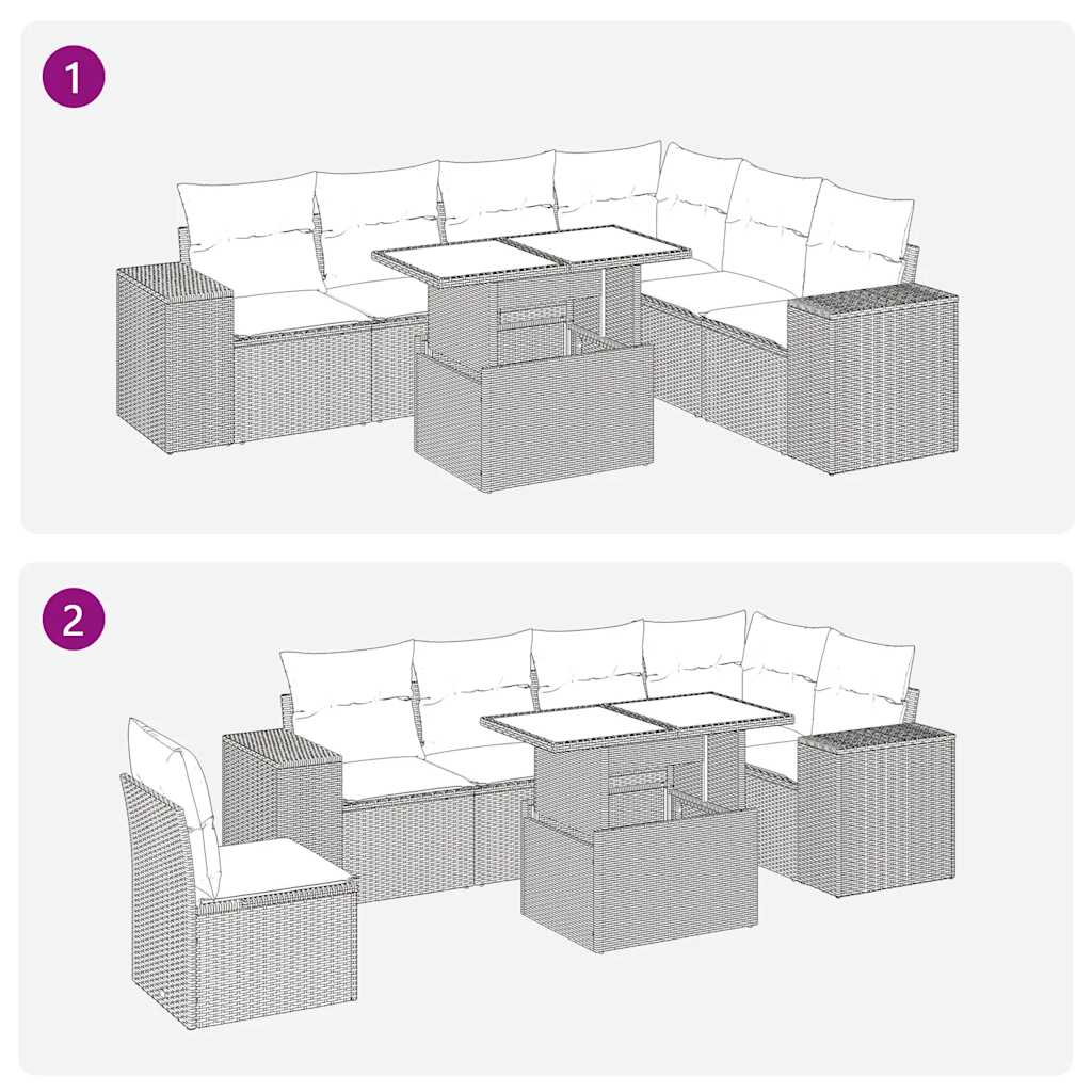 Set Divani Giardino 7 pz con Cuscini Polyrattan Acacia Marrone