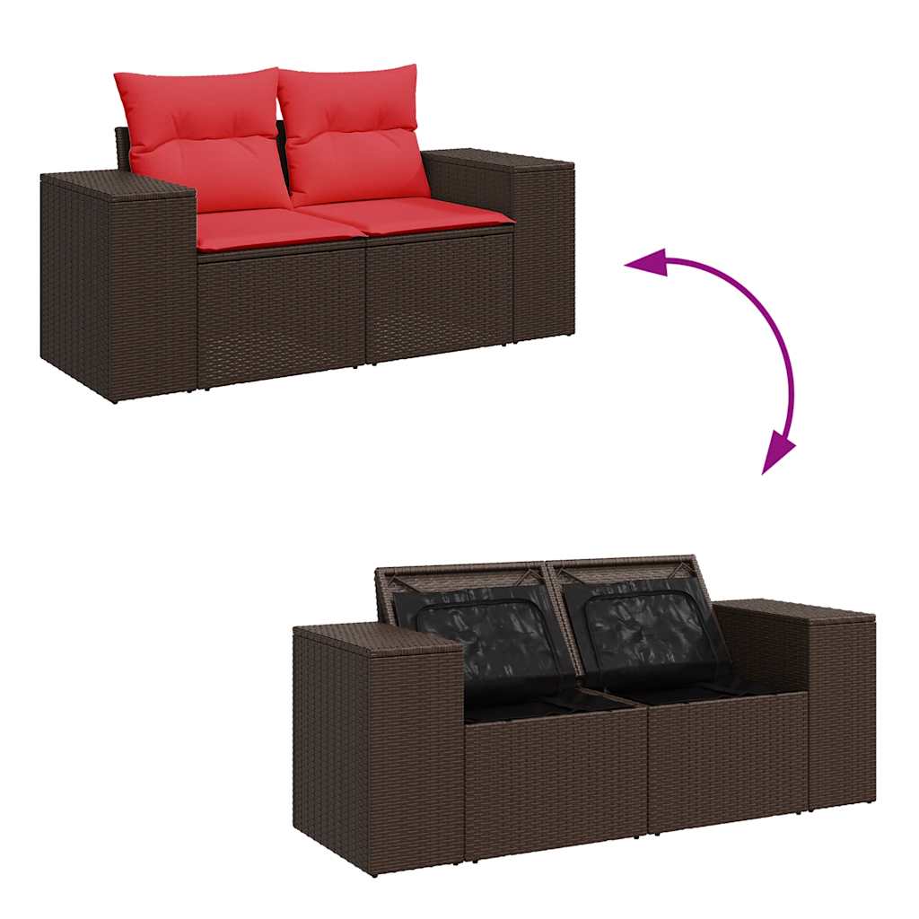 Set Divani Giardino 7 pz con Cuscini Polyrattan Acacia Marrone