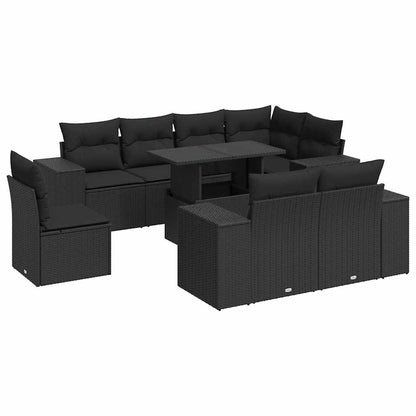 Set Divani da Giardino 9 pz con Cuscini Nero in Polyrattan | homemem39