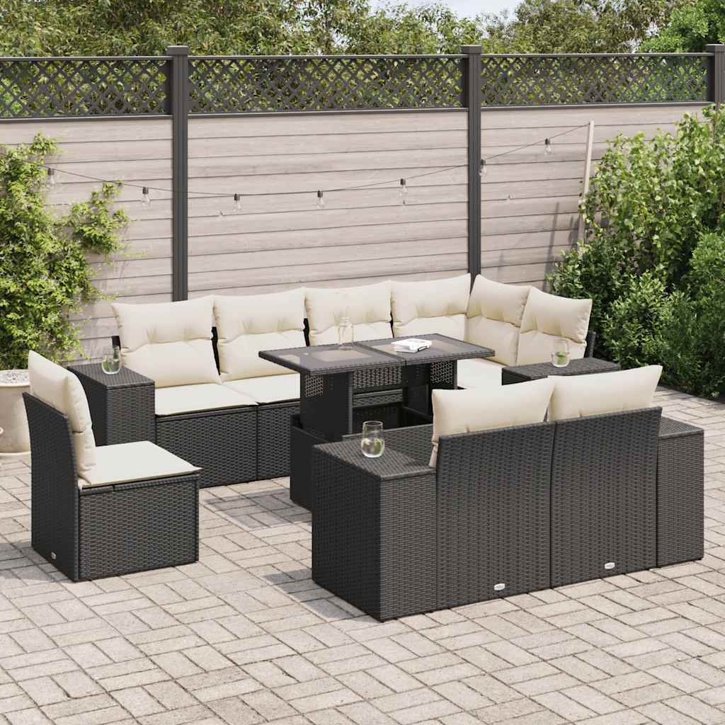 Set Divani da Giardino 9 pz con Cuscini Nero in Polyrattan | homemem39