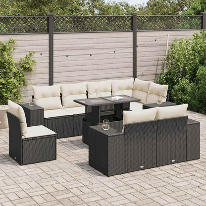 Set Divani da Giardino 9 pz con Cuscini Nero in Polyrattan | homemem39