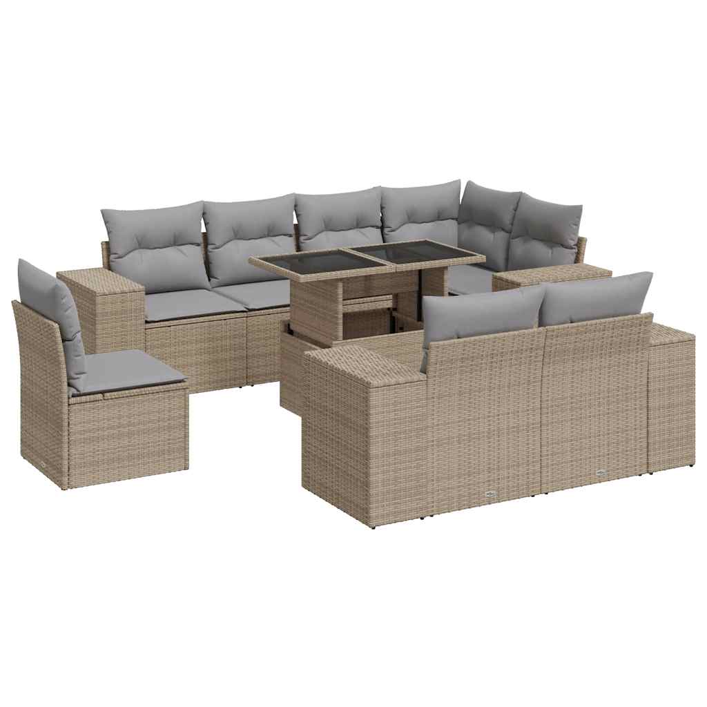 Set Divano da Giardino 9 pz con Cuscini Beige in Polyrattan | homemem39