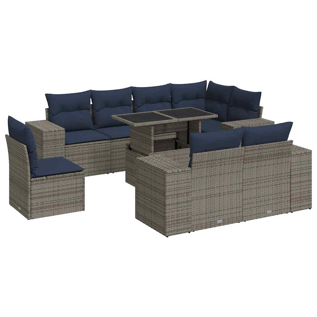 Set Divani Giardino 9 pz con Cuscini Polyrattan Grigio Acacia | homemem39