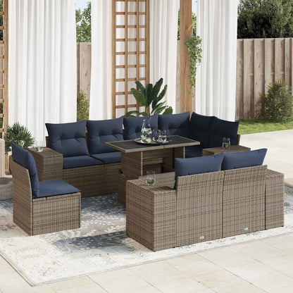 Set Divani Giardino 9 pz con Cuscini Polyrattan Grigio Acacia | homemem39