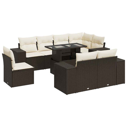 Set Divani da Giardino 9pz con Cuscini Marrone in Polyrattan | homemem39