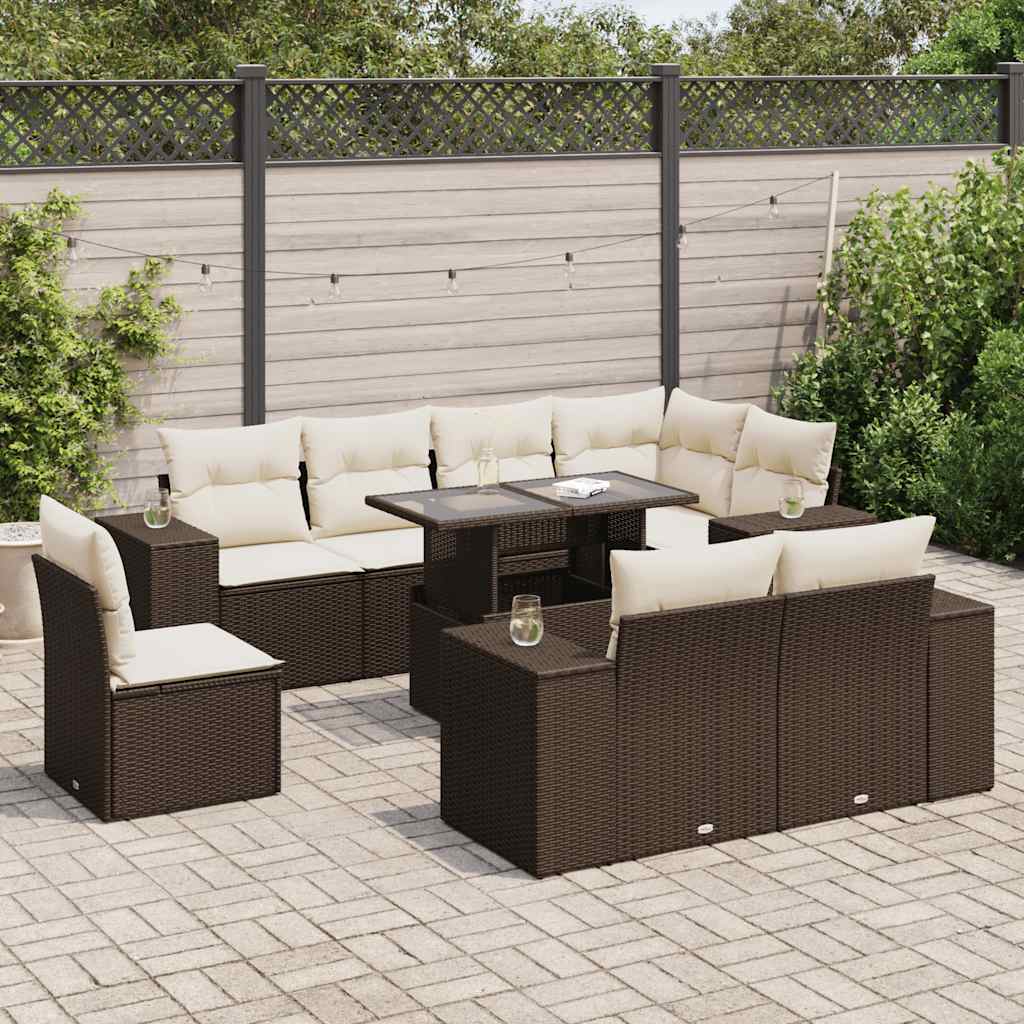Set Divani da Giardino 9pz con Cuscini Marrone in Polyrattan | homemem39