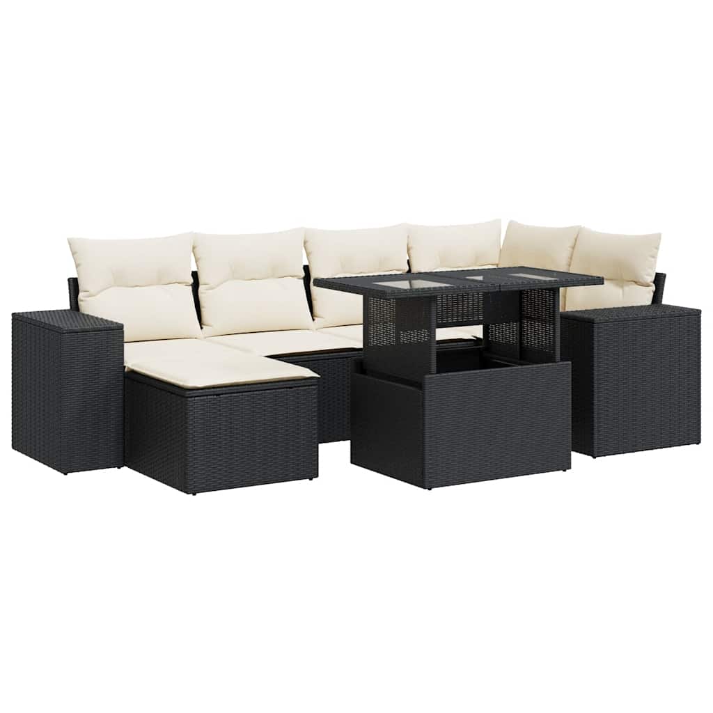 Set Divani da Giardino con Cuscini 7pz Nero Polyrattan | homemem39