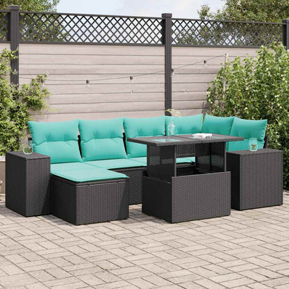 Set Divani da Giardino 9 pz con Cuscini Nero Polyrattan Acacia
