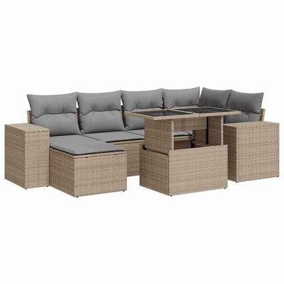 Set Divani da Giardino 7 pz con Cuscini Beige in Polyrattan | homemem39