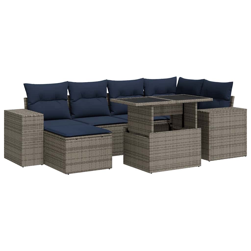Set Divano da Giardino 9pz con Cuscini Grigio Polyrattan Acacia | homemem39
