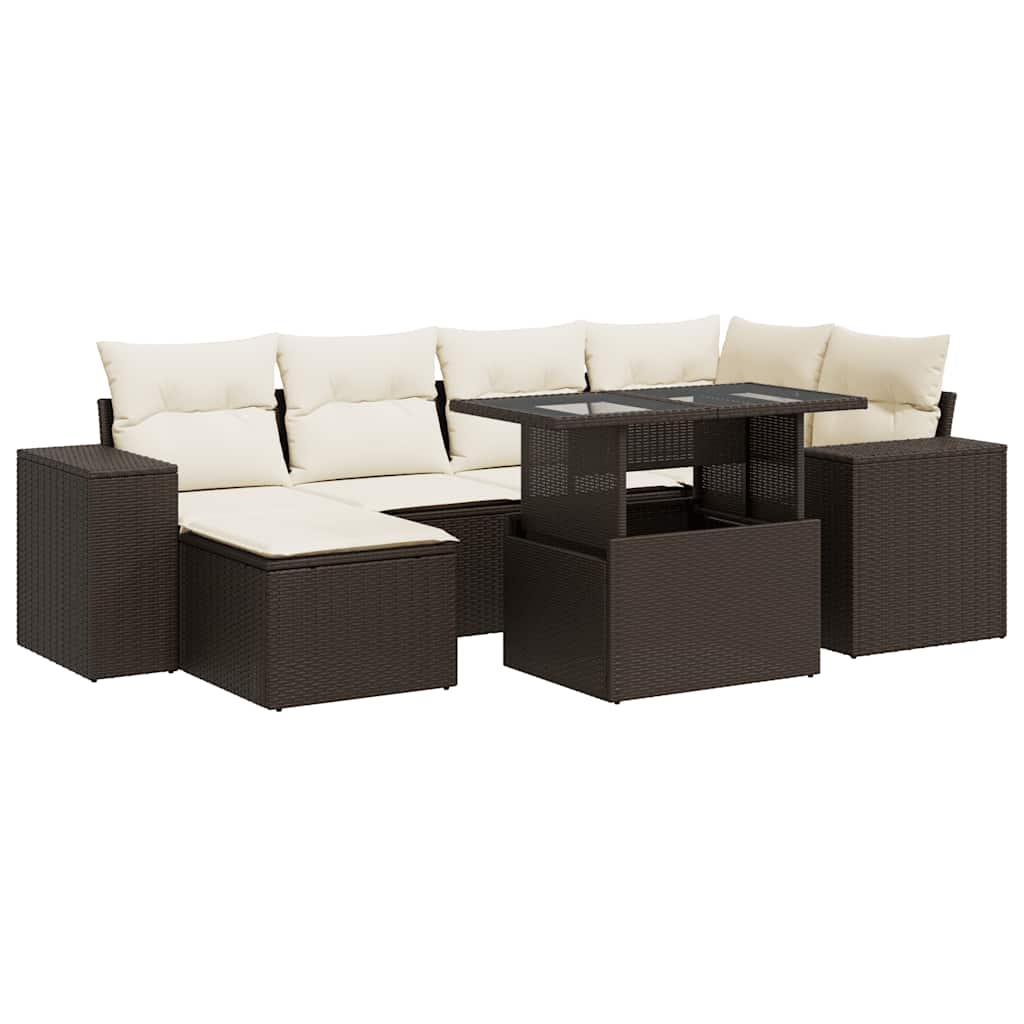 Set Divani da Giardino 7 pz con Cuscini Marrone in Polyrattan | homemem39
