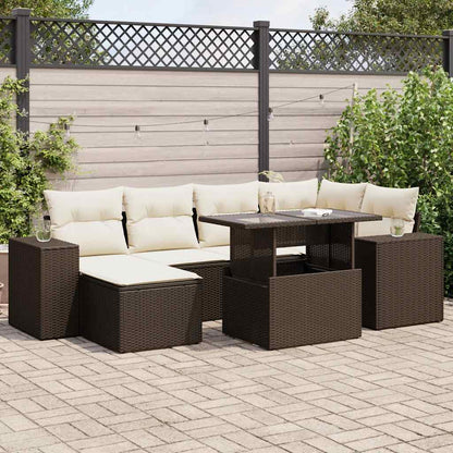 Set Divani da Giardino 7 pz con Cuscini Marrone in Polyrattan | homemem39