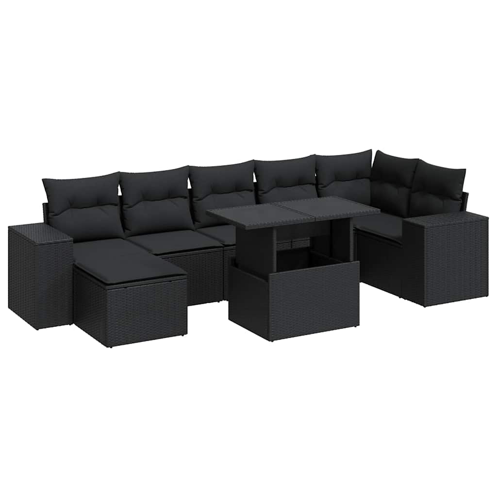 Set Divani da Giardino con Cuscini 8 pz Nero in Polyrattan | homemem39