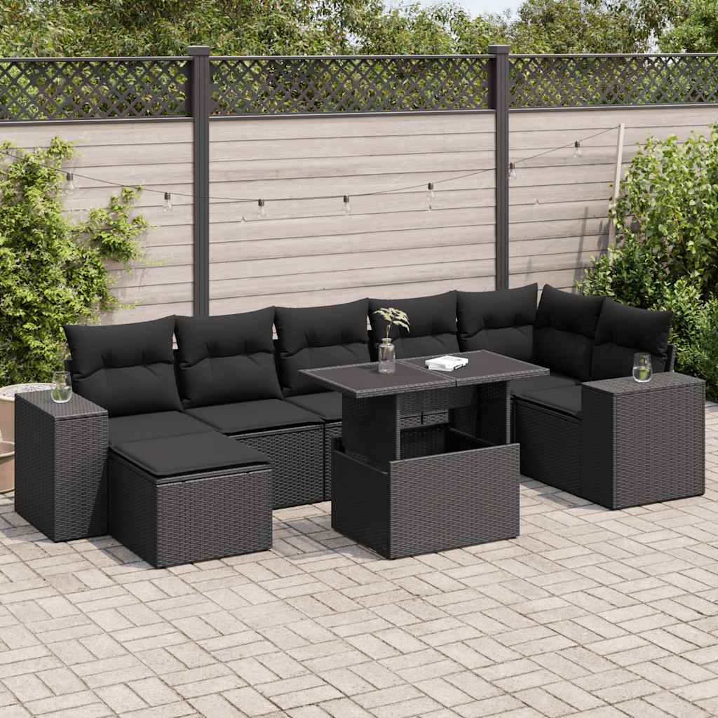 Set Divani da Giardino con Cuscini 8 pz Nero in Polyrattan | homemem39