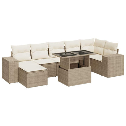 Set Divano da Giardino 8 pz con Cuscini Beige in Polyrattan | homemem39