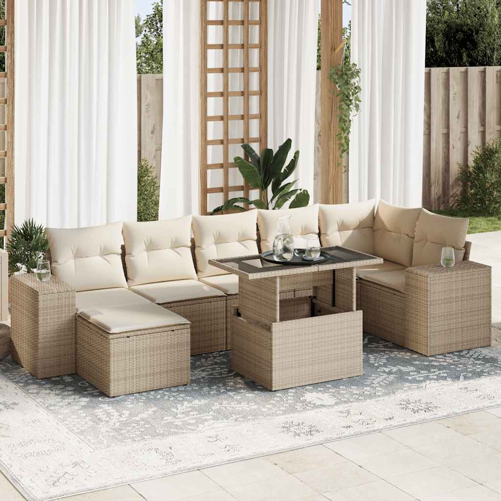 Set Divano da Giardino 8 pz con Cuscini Beige in Polyrattan | homemem39