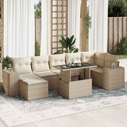 Set Divano da Giardino 8 pz con Cuscini Beige in Polyrattan | homemem39