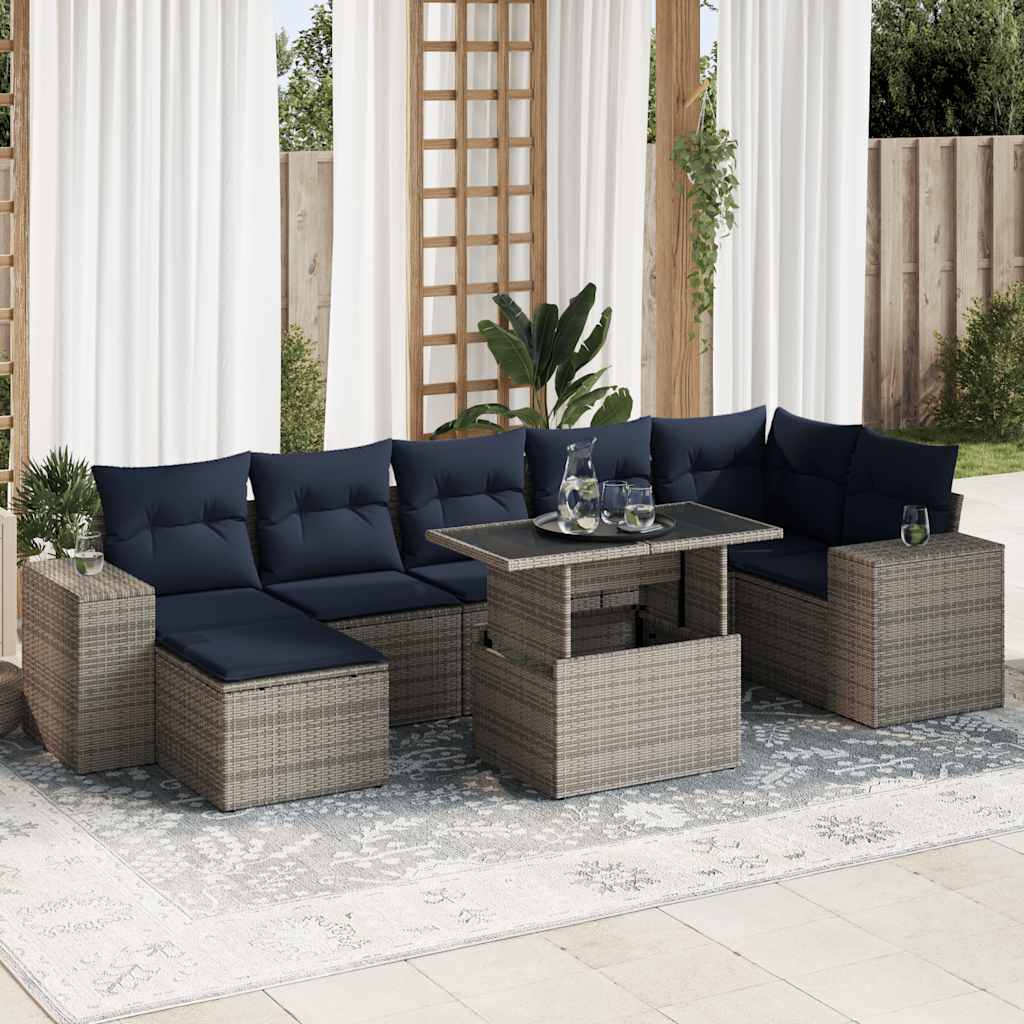 Set Divano da Giardino 8pz con Cuscini Grigio Polyrattan Acacia | homemem39