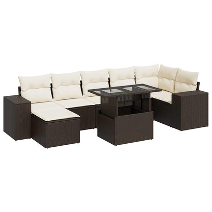 Set Divani da Giardino 8 pz con Cuscini Marrone in Polyrattan | homemem39
