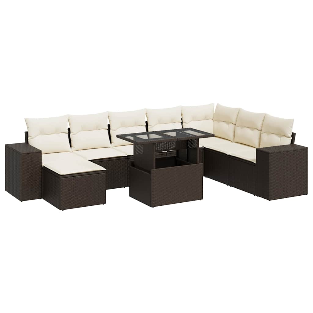 Set Divani da Giardino 9pz con Cuscini Marrone in Polyrattan | homemem39