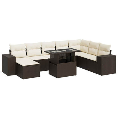 Set Divani da Giardino 9pz con Cuscini Marrone in Polyrattan | homemem39