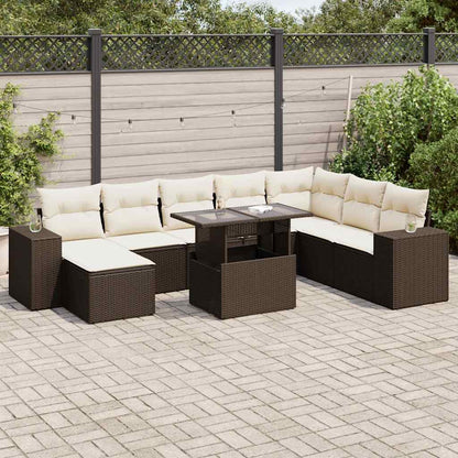 Set Divani da Giardino 9pz con Cuscini Marrone in Polyrattan | homemem39