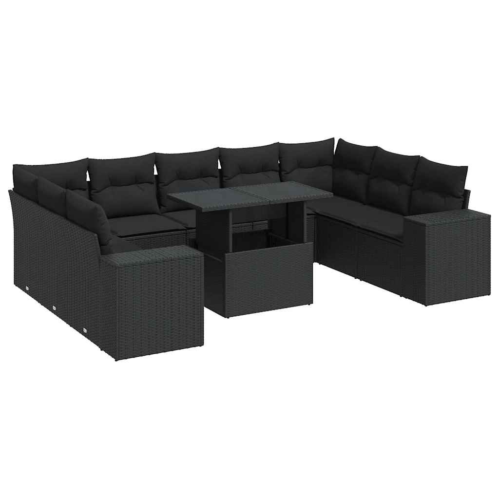 Set Divani da Giardino 10pz con Cuscini in Polyrattan Nero | homemem39