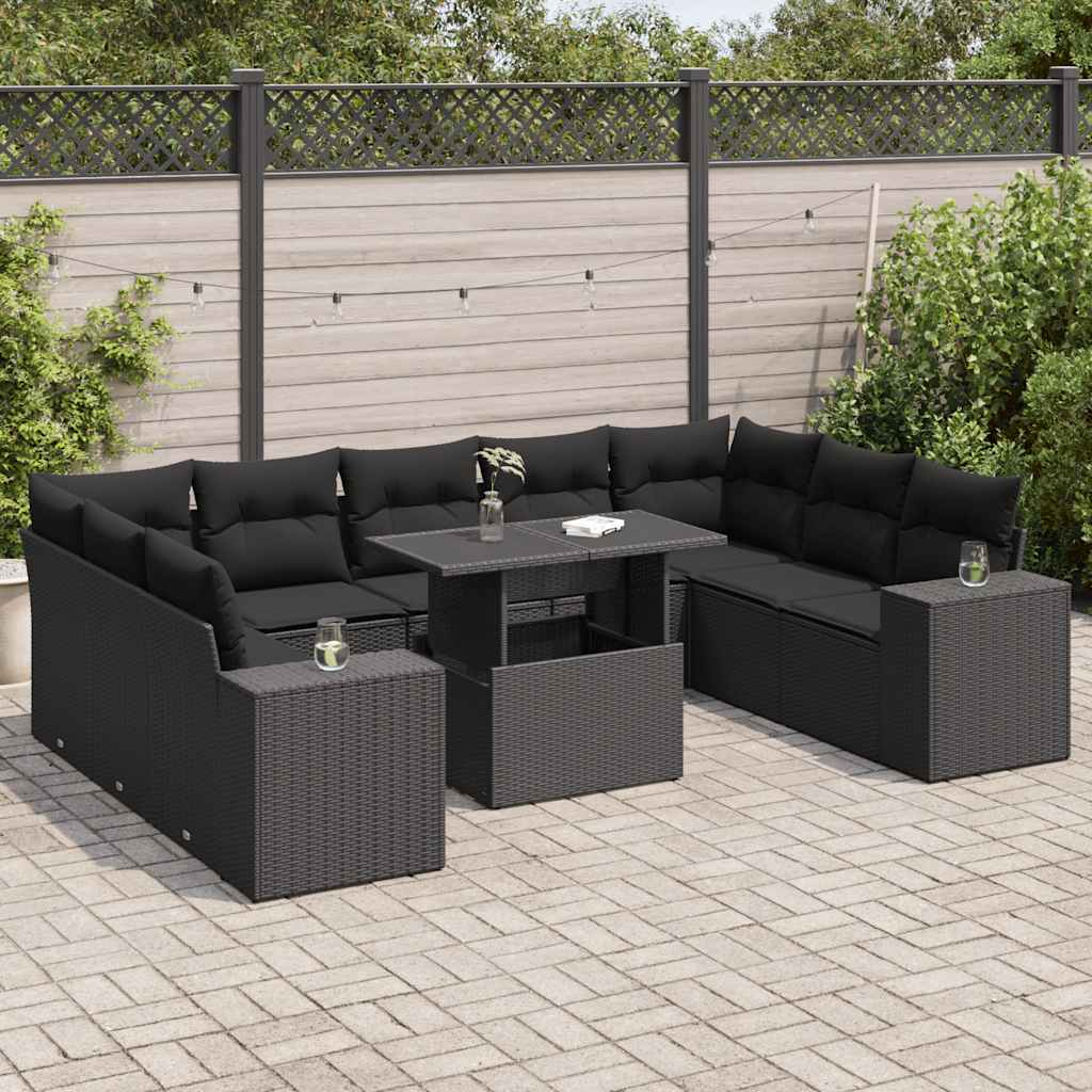Set Divani da Giardino 10pz con Cuscini in Polyrattan Nero | homemem39