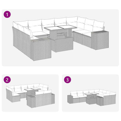 Set Divani Giardino 10pz con Cuscini Nero in Polyrattan Acacia