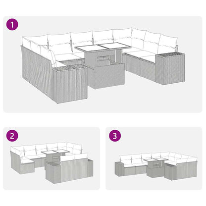 Set Divano da Giardino 10 pz con Cuscini Beige in Polyrattan | homemem39