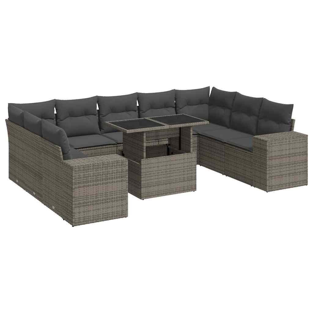 Set Divano da Giardino 10 pz con Cuscini Grigio in Polyrattan | homemem39