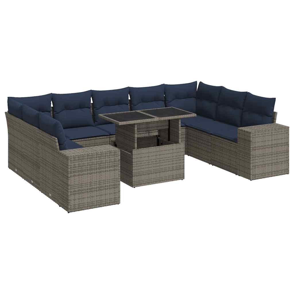 Divano Giardino 10 pz con Cuscini Grigio in Polyrattan Acacia | homemem39