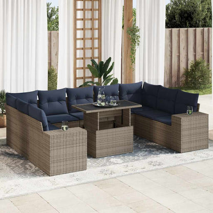 Divano Giardino 10 pz con Cuscini Grigio in Polyrattan Acacia | homemem39