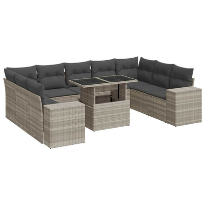 Set Divano Giardino 10 pz con Cuscini Grigio Chiaro Polyrattan - homemem39