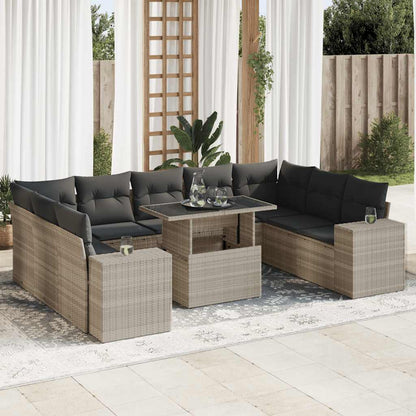 Set Divano Giardino 10 pz con Cuscini Grigio Chiaro Polyrattan - homemem39