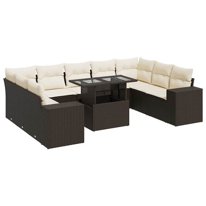 Set Divani da Giardino 10pz con Cuscini in Polyrattan Marrone | homemem39